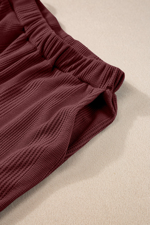 Solid Color Ribbed Ruffle Tank Top and Pants Set